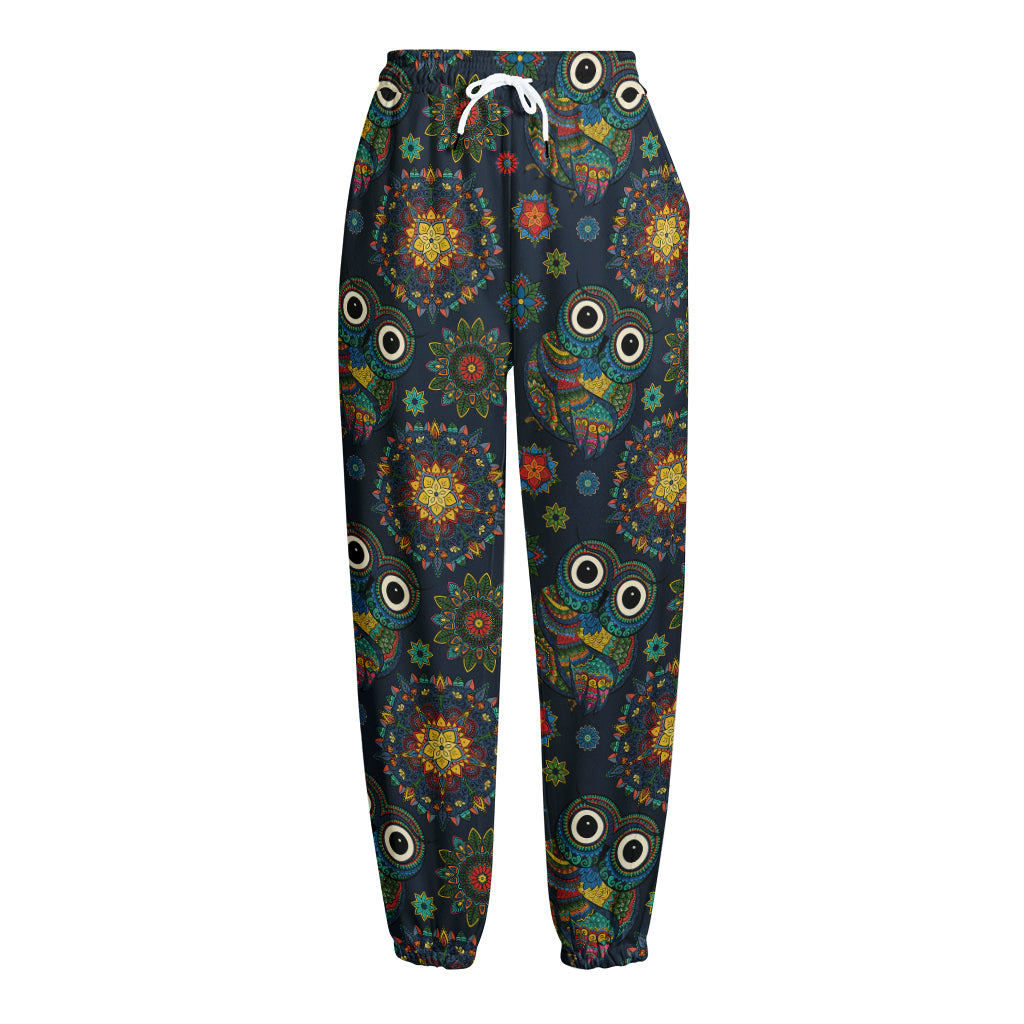 Bohemian Owl Pattern Print Fleece Lined Knit Pants