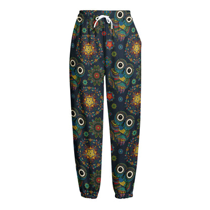 Bohemian Owl Pattern Print Fleece Lined Knit Pants