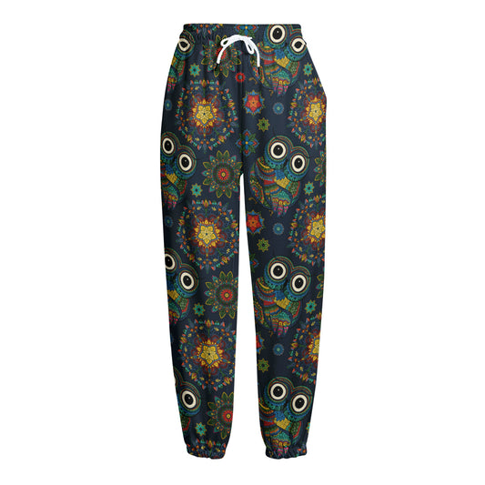 Bohemian Owl Pattern Print Fleece Lined Knit Pants