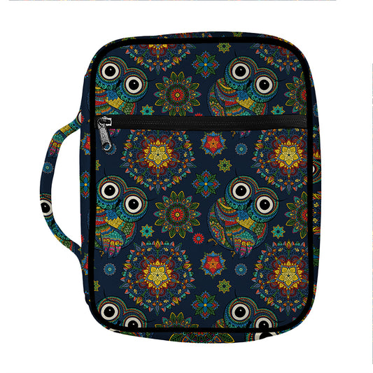 Bohemian Owl Pattern Print Front Pocket Bible Bag