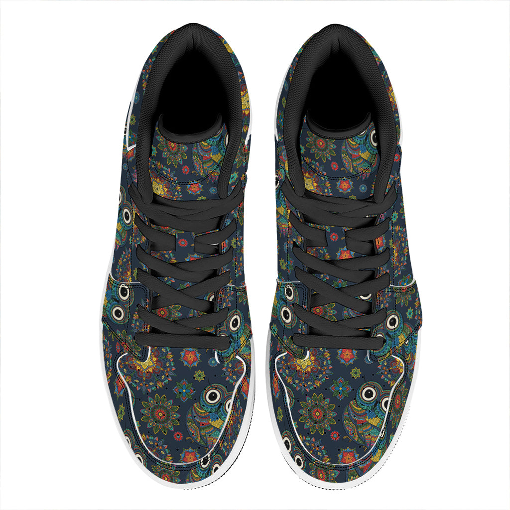 Bohemian Owl Pattern Print High Top Leather Sneakers
