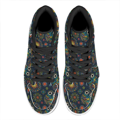 Bohemian Owl Pattern Print High Top Leather Sneakers