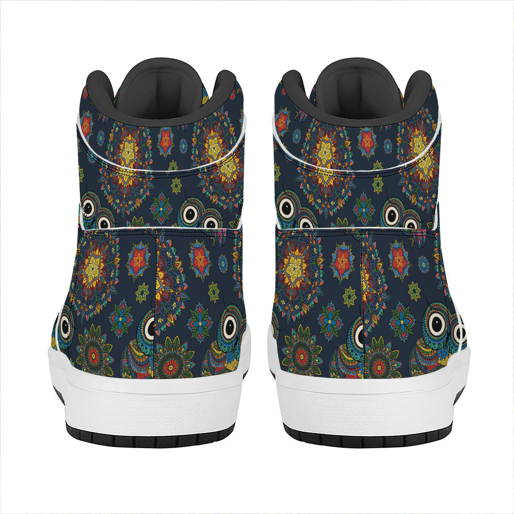 Bohemian Owl Pattern Print High Top Leather Sneakers