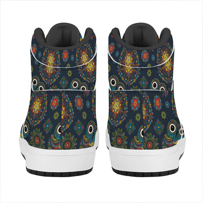 Bohemian Owl Pattern Print High Top Leather Sneakers