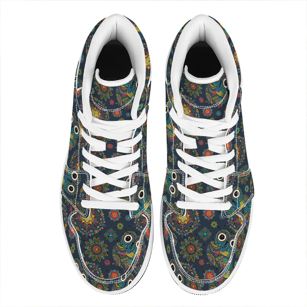 Bohemian Owl Pattern Print High Top Leather Sneakers