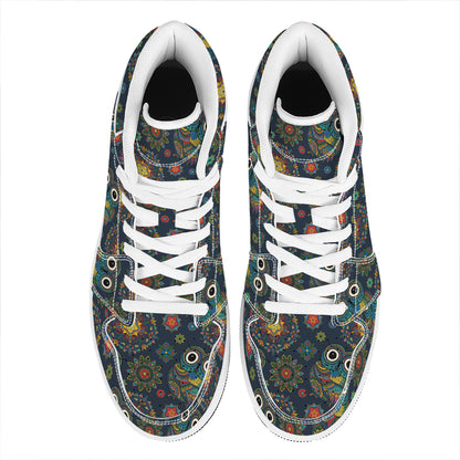 Bohemian Owl Pattern Print High Top Leather Sneakers