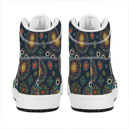 Bohemian Owl Pattern Print High Top Leather Sneakers