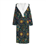 Bohemian Owl Pattern Print Hooded Bathrobe