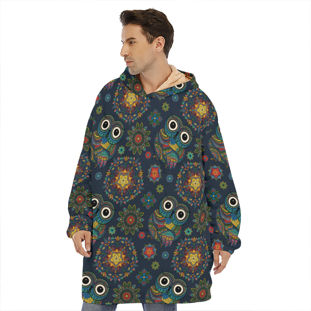 Bohemian Owl Pattern Print Hoodie Blanket