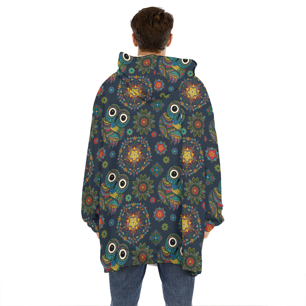 Bohemian Owl Pattern Print Hoodie Blanket