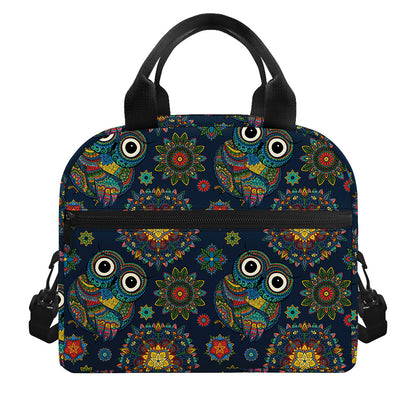 Bohemian Owl Pattern Print Insulated Lunch Bag