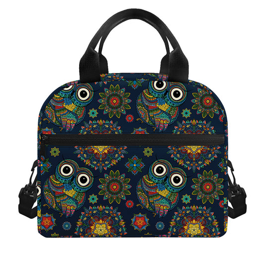 Bohemian Owl Pattern Print Insulated Lunch Bag