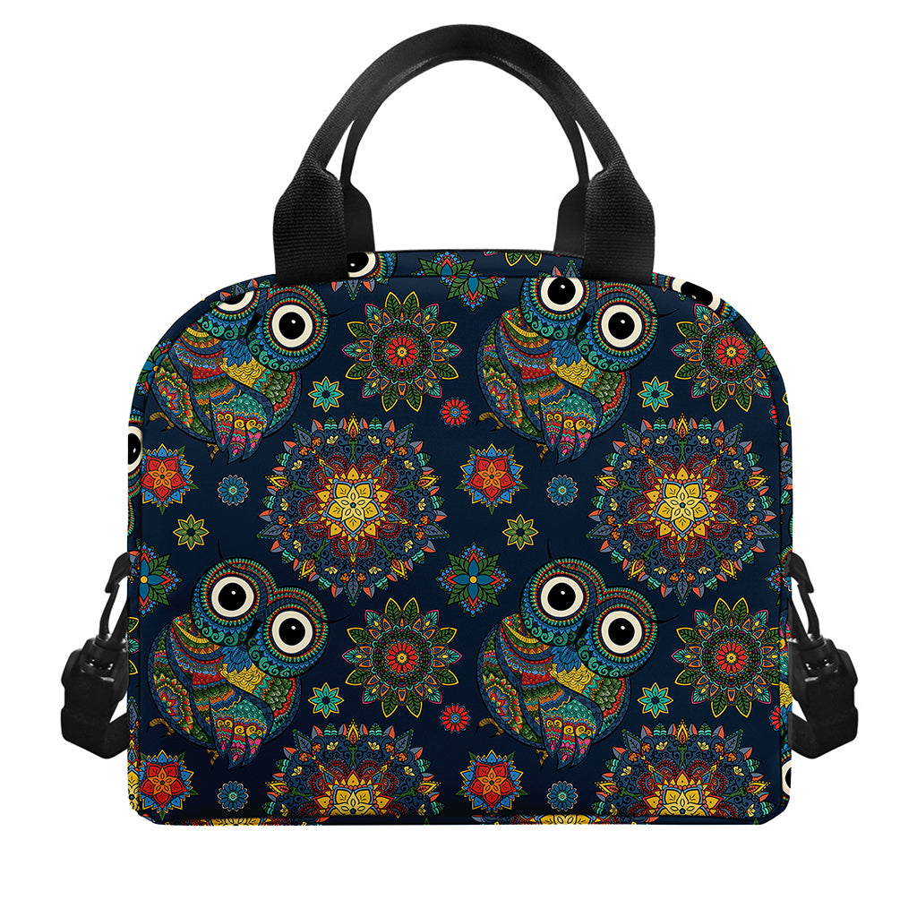 Bohemian Owl Pattern Print Insulated Lunch Bag
