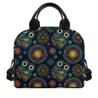 Bohemian Owl Pattern Print Insulated Lunch Bag