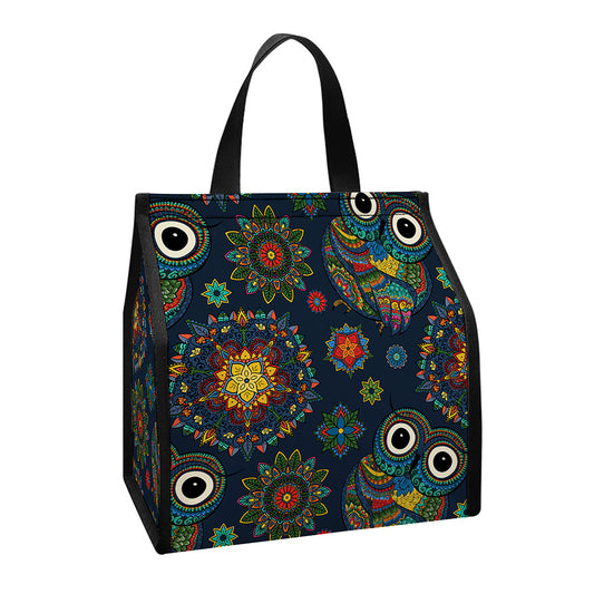 Bohemian Owl Pattern Print Insulated Lunch Tote