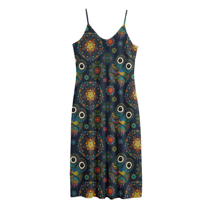 Bohemian Owl Pattern Print Jersey Midi Cami Dress