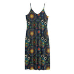 Bohemian Owl Pattern Print Jersey Midi Cami Dress