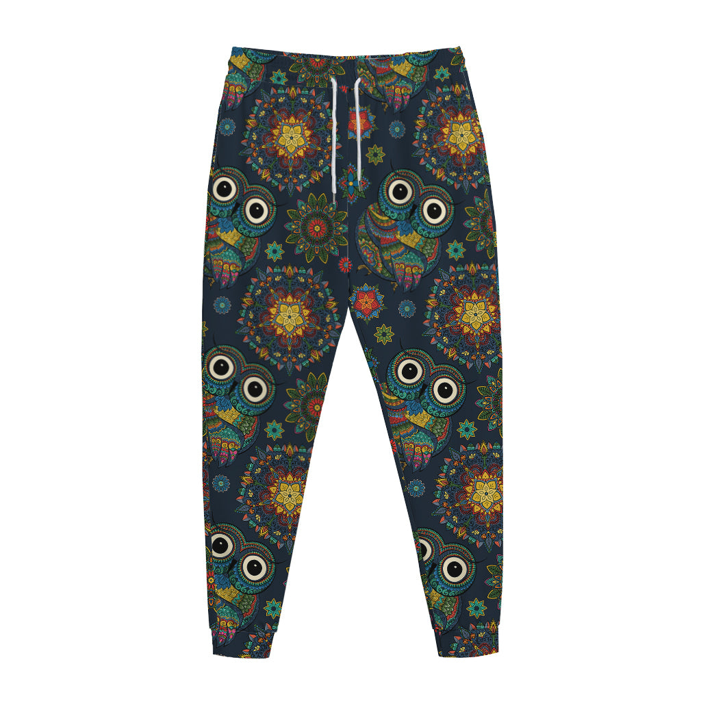 Bohemian Owl Pattern Print Jogger Pants