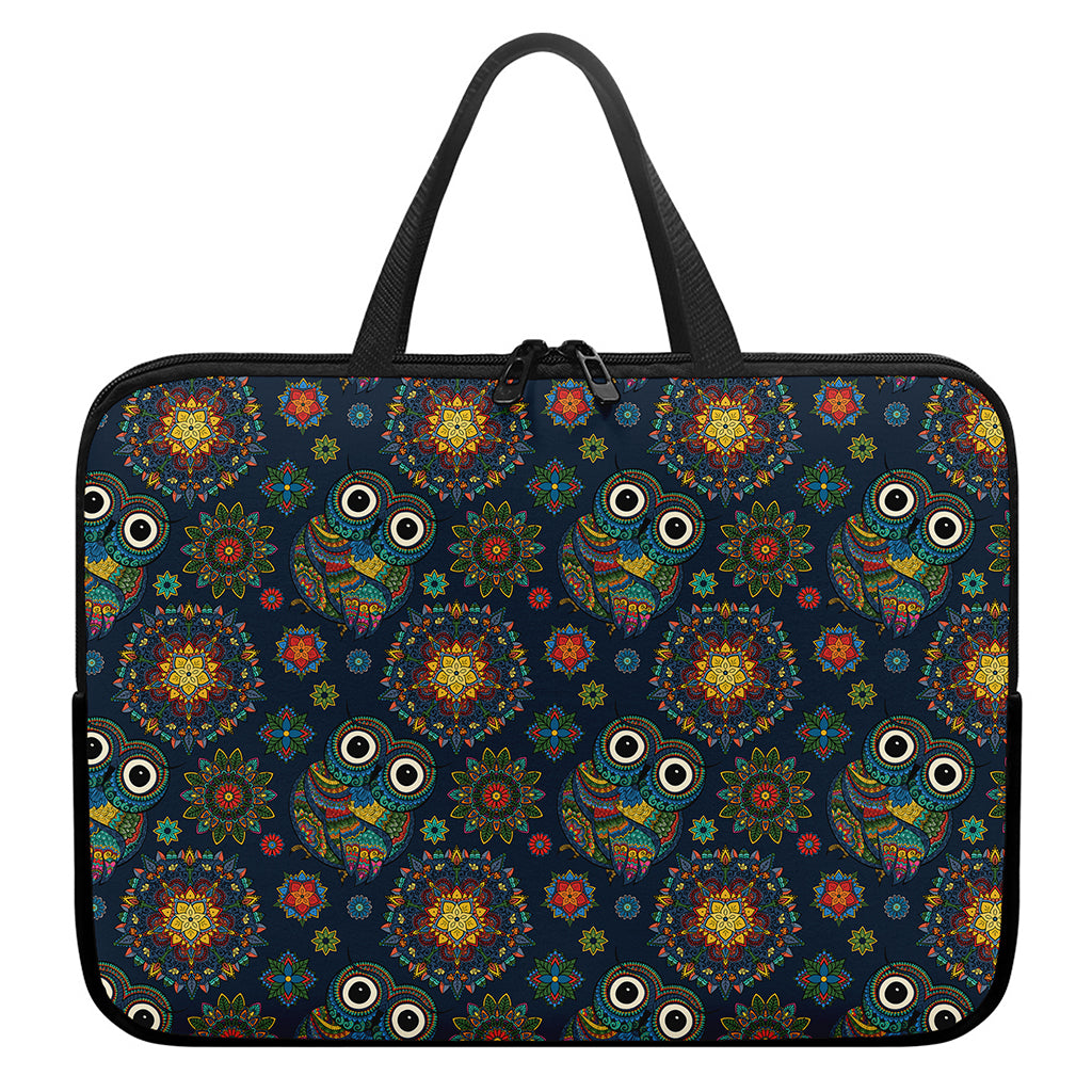 Bohemian Owl Pattern Print Laptop Sleeve With Handle