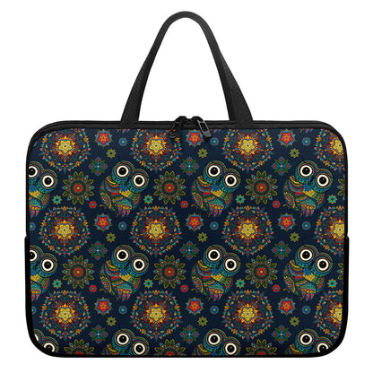 Bohemian Owl Pattern Print Laptop Sleeve With Handle