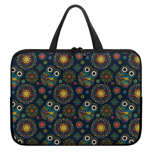 Bohemian Owl Pattern Print Laptop Sleeve With Handle