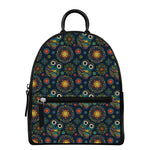 Bohemian Owl Pattern Print Leather Backpack