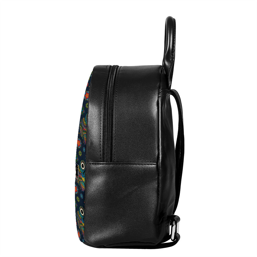 Bohemian Owl Pattern Print Leather Backpack