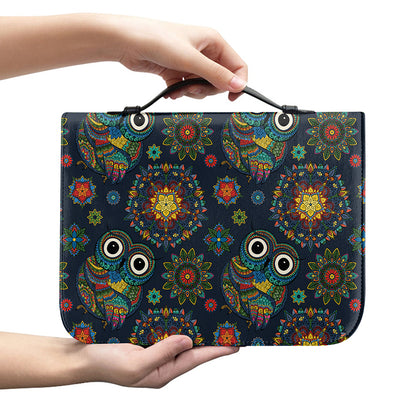 Bohemian Owl Pattern Print Leather Bible Cover