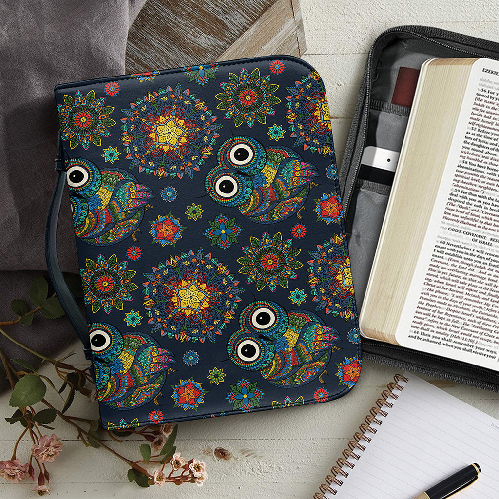 Bohemian Owl Pattern Print Leather Bible Cover