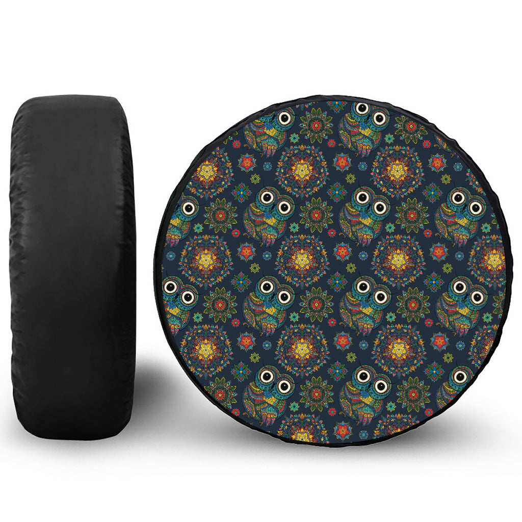 Bohemian Owl Pattern Print Leather Spare Tire Cover