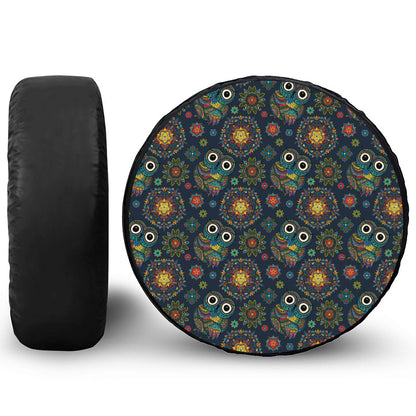 Bohemian Owl Pattern Print Leather Spare Tire Cover