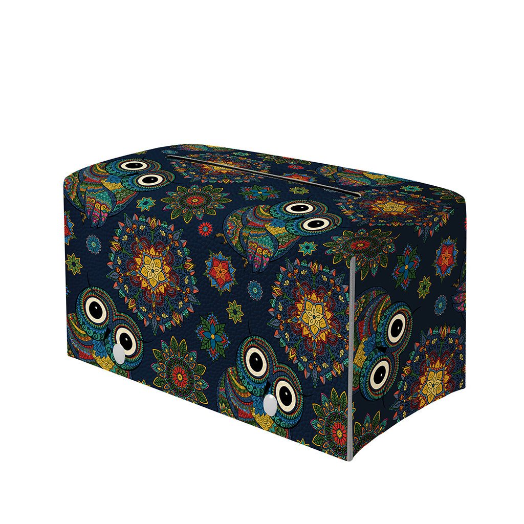 Bohemian Owl Pattern Print Leather Tissue Box Cover