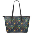 Bohemian Owl Pattern Print Leather Tote Bag With Zipper
