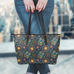 Bohemian Owl Pattern Print Leather Tote Bag