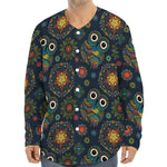 Bohemian Owl Pattern Print Long Sleeve Baseball Jersey