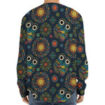 Bohemian Owl Pattern Print Long Sleeve Baseball Jersey