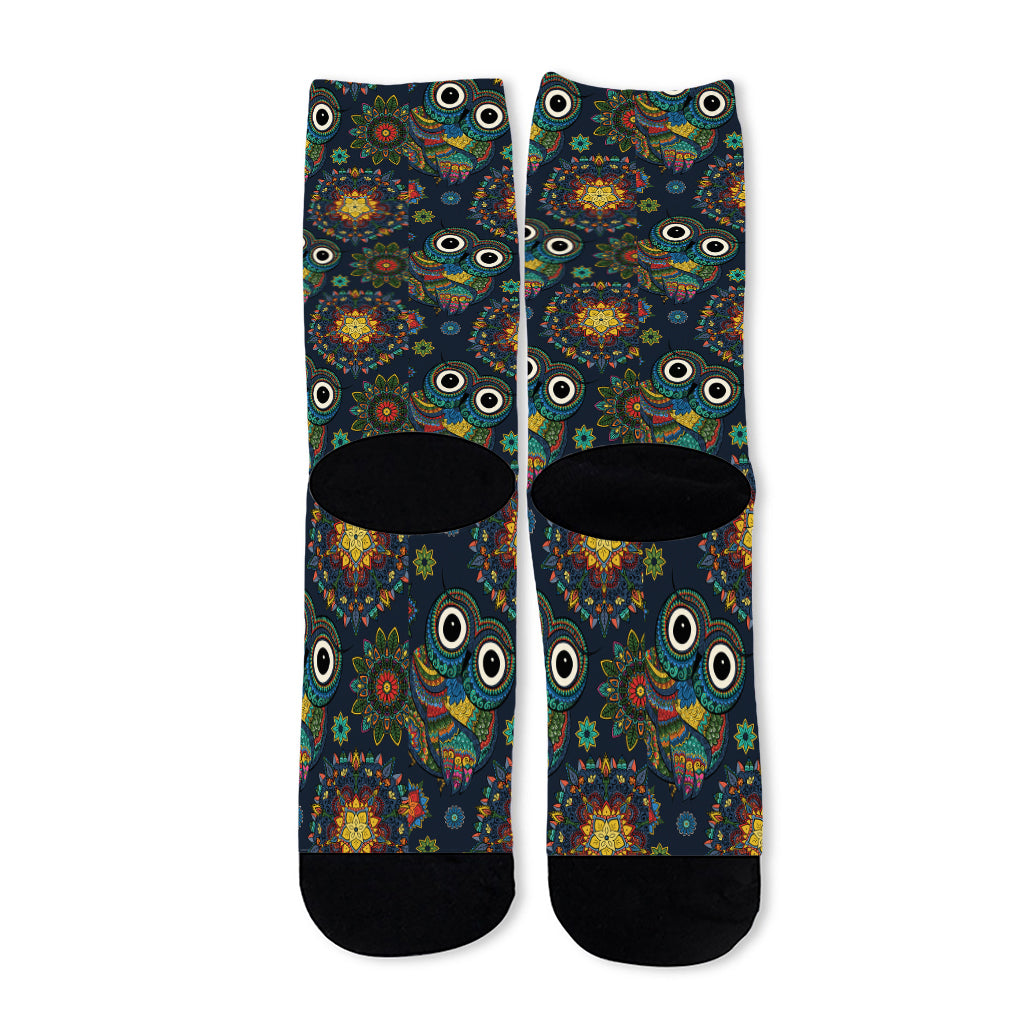 Bohemian Owl Pattern Print Long Socks