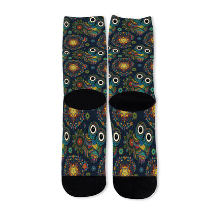 Bohemian Owl Pattern Print Long Socks