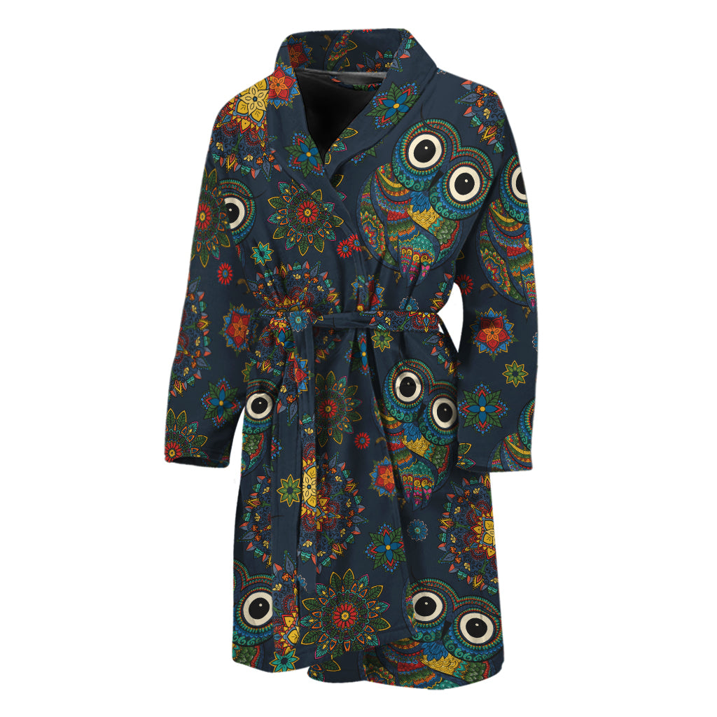 Bohemian Owl Pattern Print Men's Bathrobe