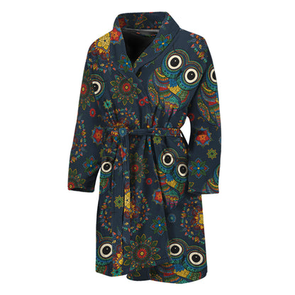 Bohemian Owl Pattern Print Men's Bathrobe