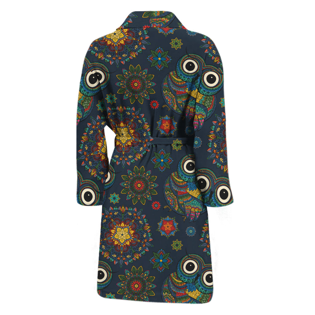 Bohemian Owl Pattern Print Men's Bathrobe