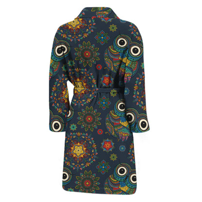 Bohemian Owl Pattern Print Men's Bathrobe