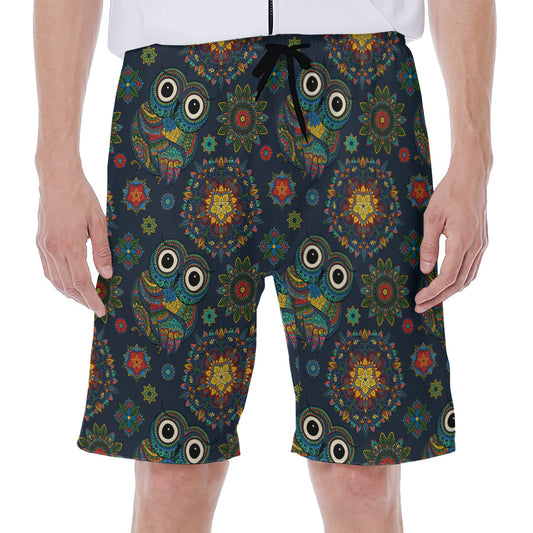Bohemian Owl Pattern Print Men's Beach Shorts