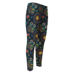 Bohemian Owl Pattern Print Men's Compression Pants