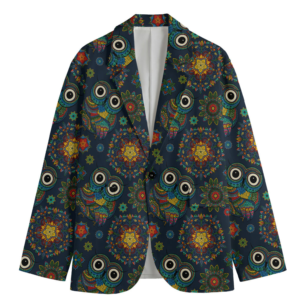 Bohemian Owl Pattern Print Men's Cotton Blazer