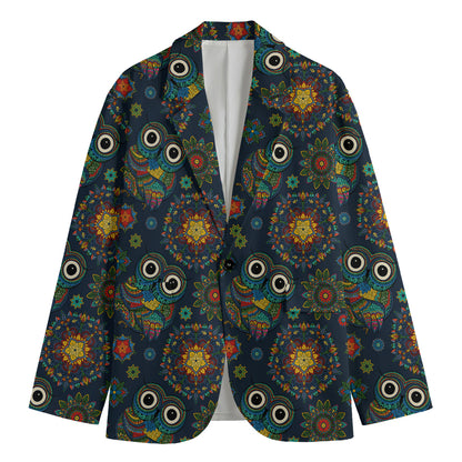 Bohemian Owl Pattern Print Men's Cotton Blazer