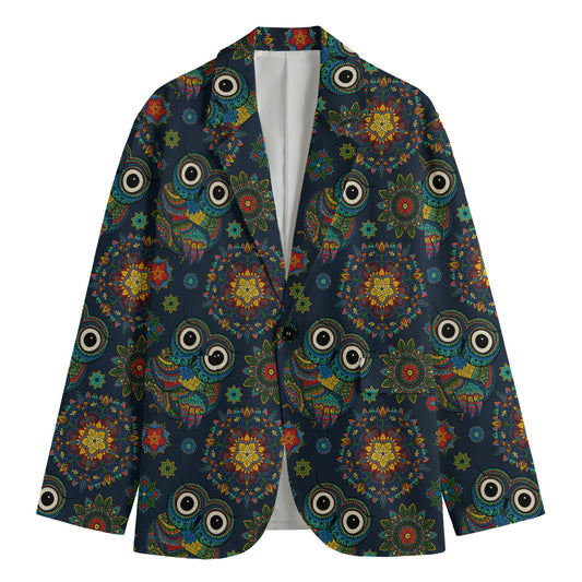 Bohemian Owl Pattern Print Men's Cotton Blazer