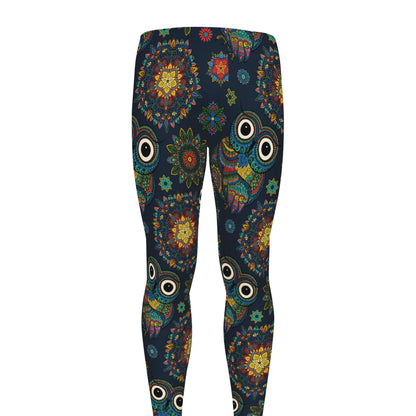 Bohemian Owl Pattern Print Men's leggings