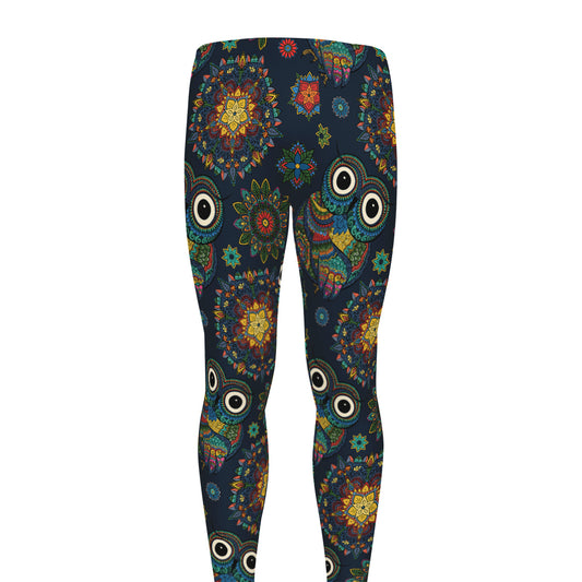 Bohemian Owl Pattern Print Men's leggings