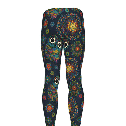 Bohemian Owl Pattern Print Men's leggings